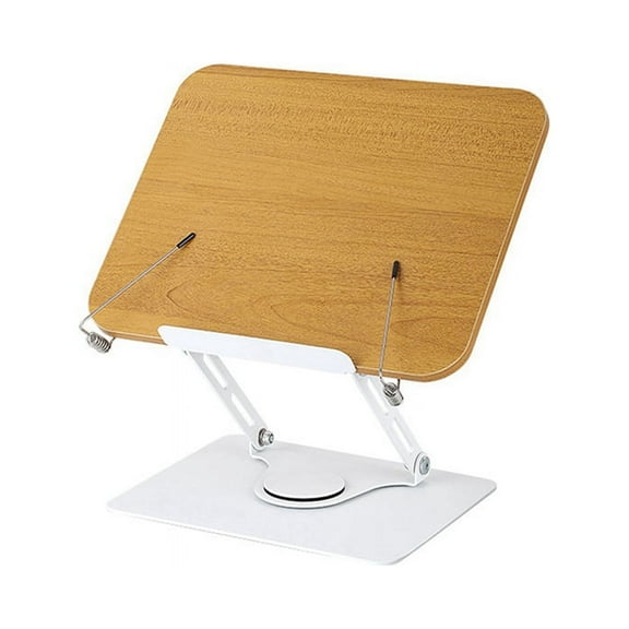360°Rotating Base Book Stand Holder with Paper Clips Wood Panel Stand