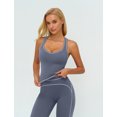 thumbnail image 6 of IBTOM CASTLE Two Piece Workout Sets for Women Racerback Tank Top Matching High Waist Wide Leg Yoga Pants Pilates Outfits Grey-blue, 6 of 7