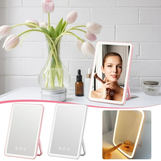 Fiudx Espejo de Belleza Led, Iluminación Recargable, Diseño Portátil de Escritorio, Esencial para El Dormitorio, Estilo Moderno, Bandeja Organizadora de Maquillaje, Mejora La Rutina de Belleza Diaria