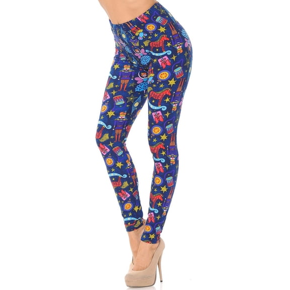 Buttery Soft Nutcracker Christmas Trinkets Plus Size Leggings (One Size Plus,Blue)