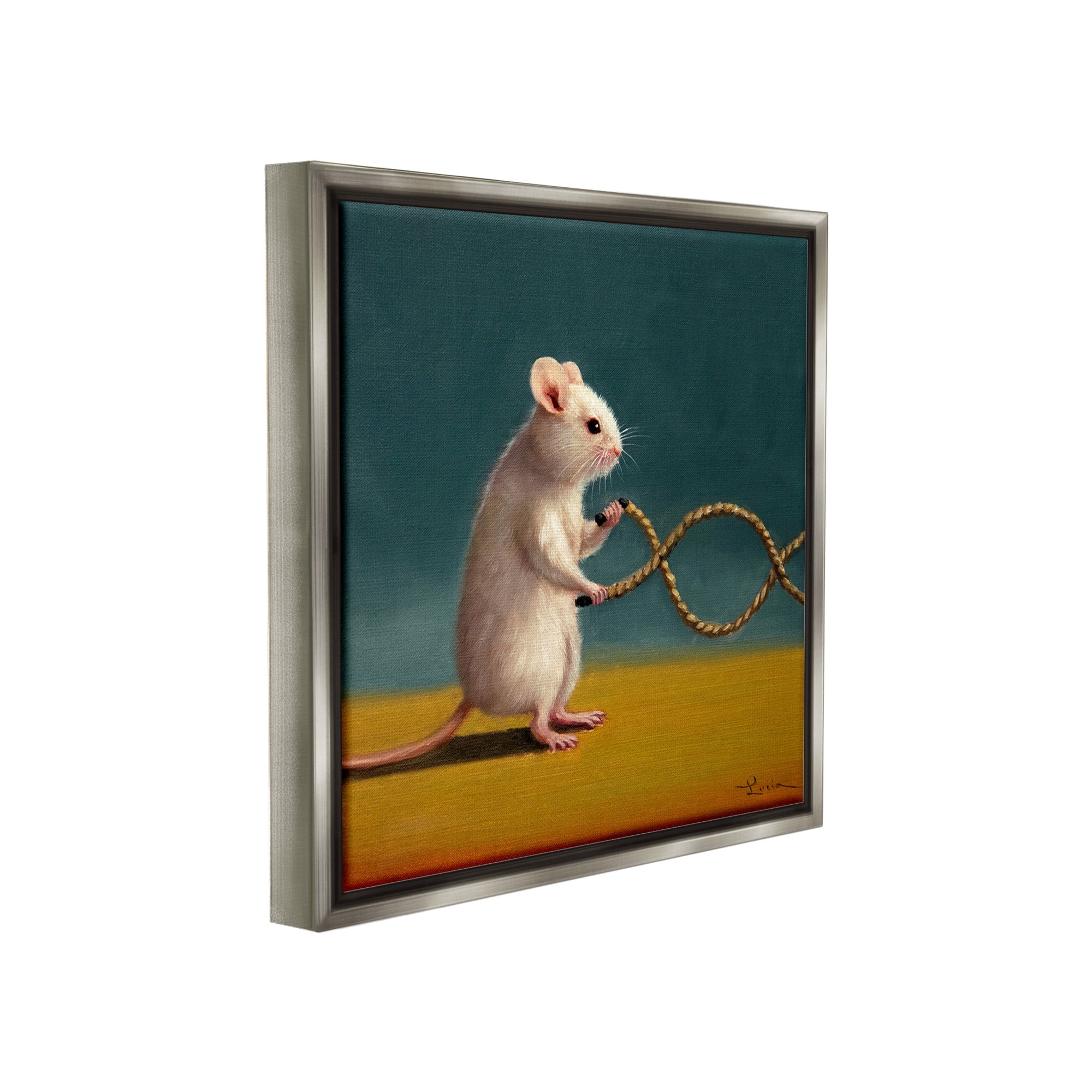 Stupell Industries Focused Exercising Mouse Animals & Insects Painting Gray Floater Framed Canvas Art Print Wall Art, 25 x 25