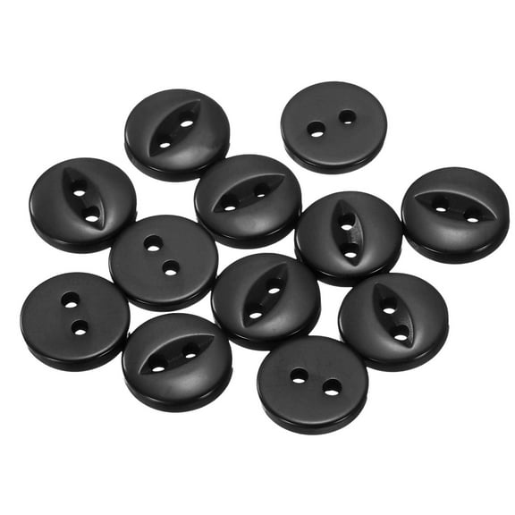 Uxcell 12pcs 16L Black Round Sewing Buttons 10mm 3/8" Resin 2-Hole Fish Eye Craft Replacement Button for Craft Decoration Pants Dress Skirt Clothing Fastener Buttons