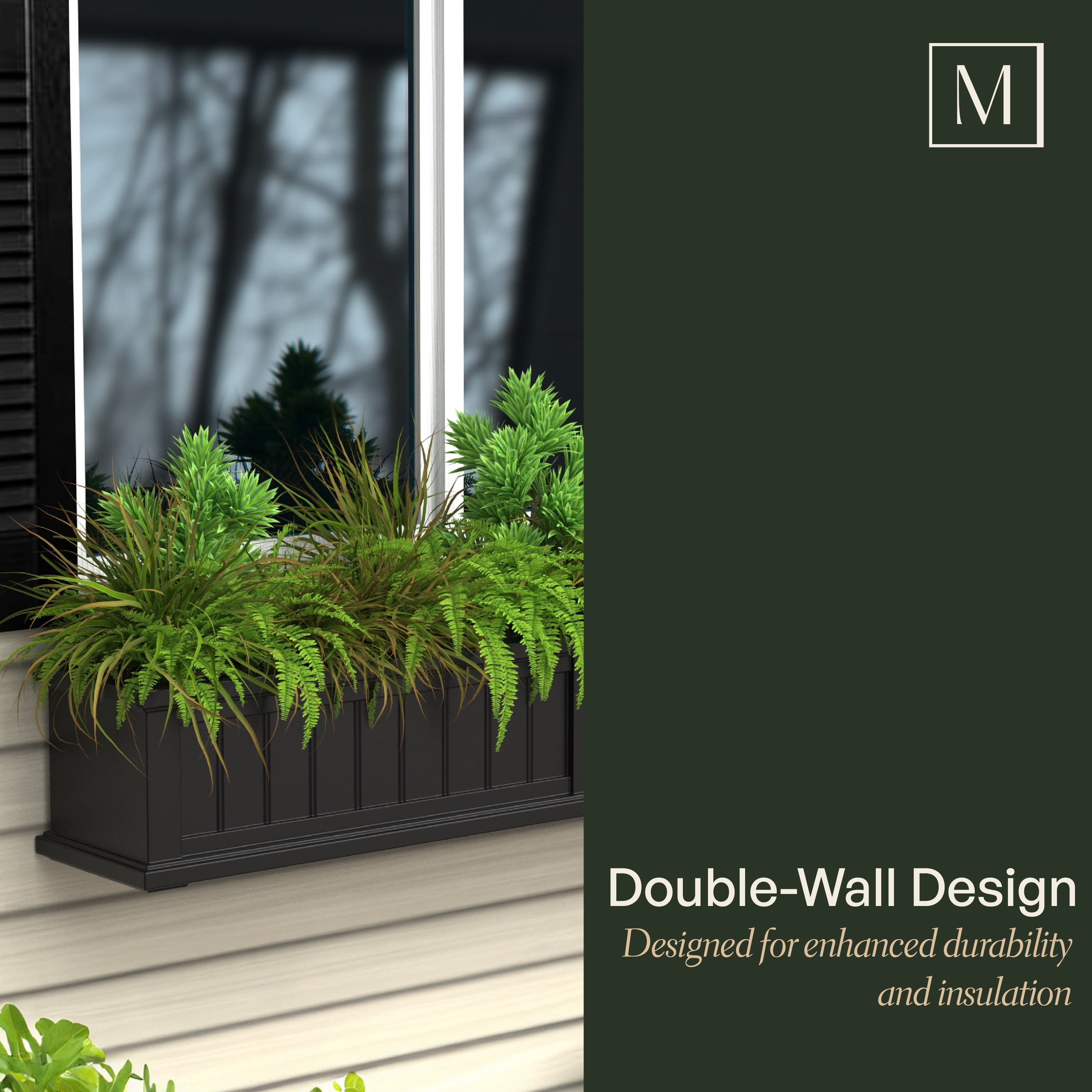 Cape Cod 36" x 11" x 11" Rectangle Black Self-Watering Plastic Window Box Planter