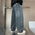 thumbnail image 5 of CPNG Boy's Thermal Fleece Lined Jeans Teen Boys Elastic Waist Straight Leg Button Front Zipper Denim Pants(Blue,9-10 Years), 5 of 7