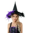 Inevnen Halloween Party Hat Feather Witch Hat for Women Men Costume