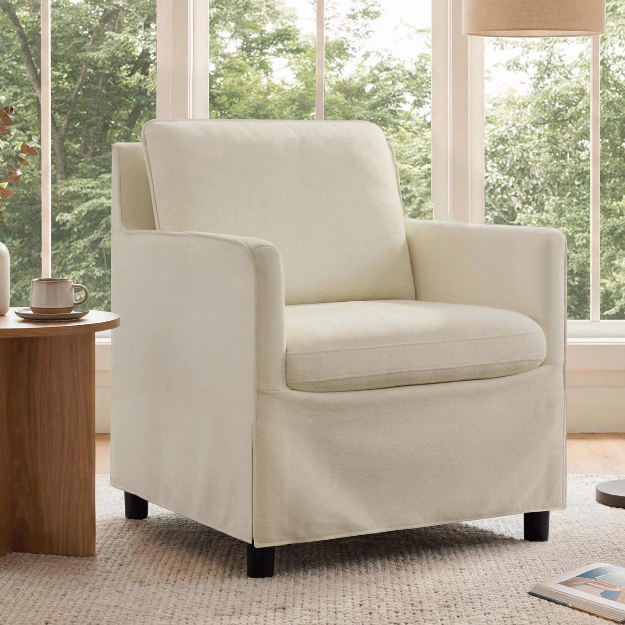 Spruce & Spring Upholstered Accent Chair for Living Room and Bedroom, Modern Lounge Armchair with Removable Cushions and Track Arms, Sand Fabric