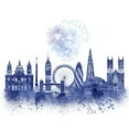 thumbnail image 2 of Fab Funky  32x26 Gold Ornate Wood Framed with Double Matting Museum Art Print Titled - London Skyline Watercolour Splash Blue, 2 of 4