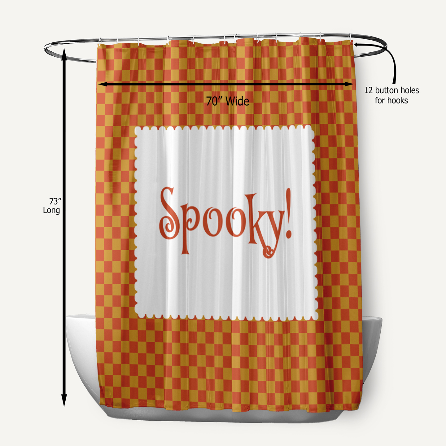 Simply Daisy 70" W x 73" L Halloween Spooky Checks Polyester Shower Curtain, Rust [1 Ct]