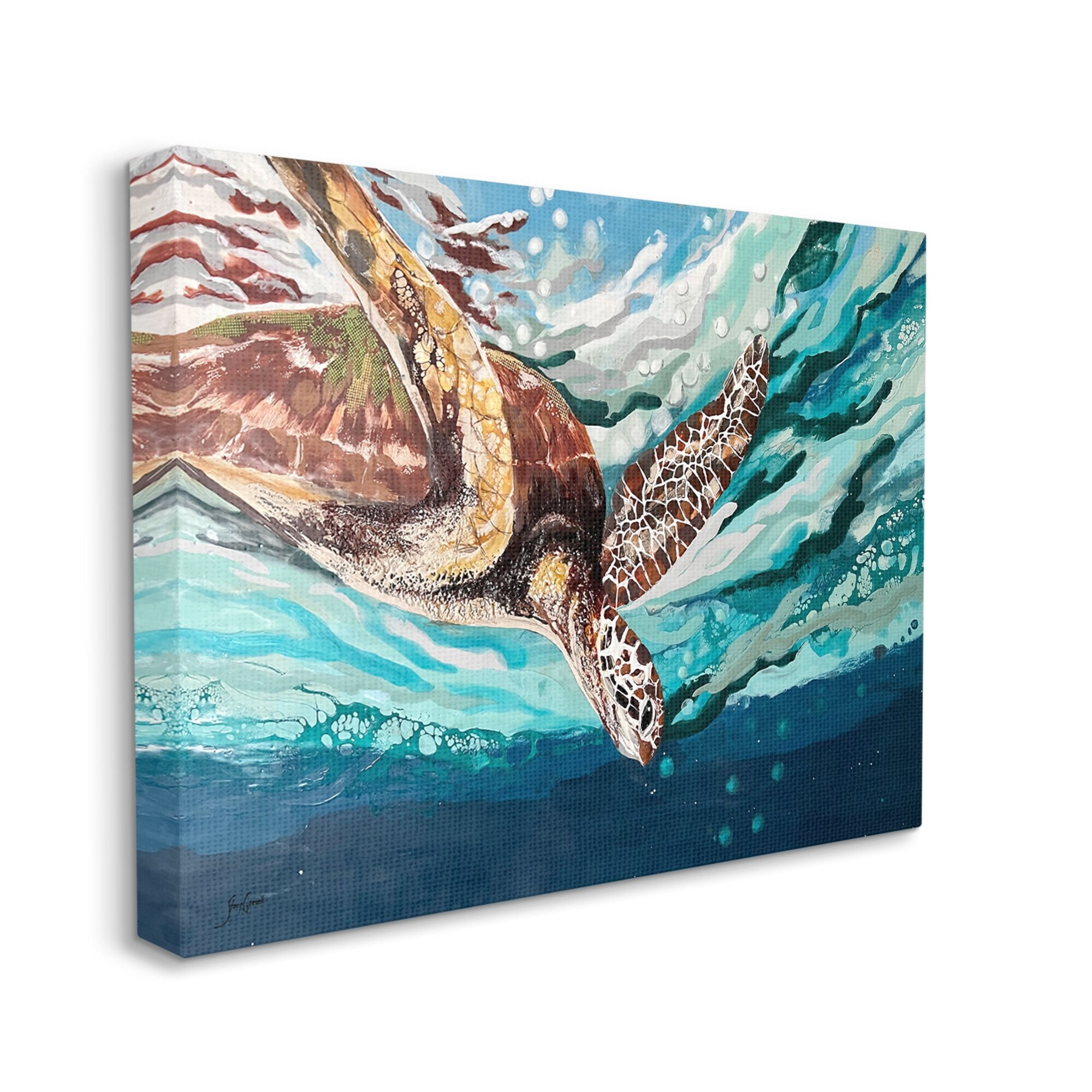 Stupell Industries Splashing Sea Turtle Diving Below Ocean Surface Painting Gallery Wrapped Canvas Print Wall Art, Design by Stacy Gresell