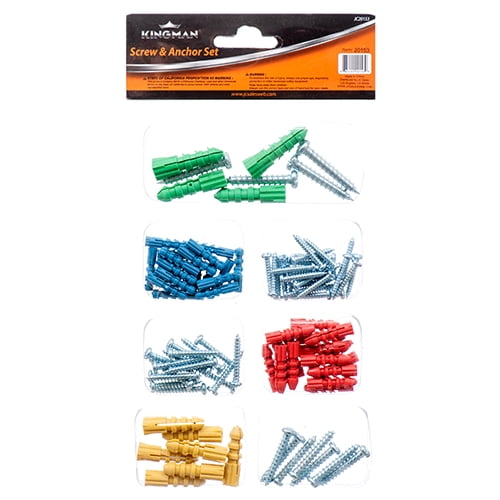 102 piece per Pack Assortment Screws amd Ankors Assorted Size and Color Kit
