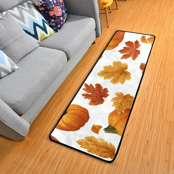 Pumpkins and Fall Leaves Long Floor Mat Runner Rug Area Mat Noise Reduction Water Absorbent Non-Slip 72" x 24"