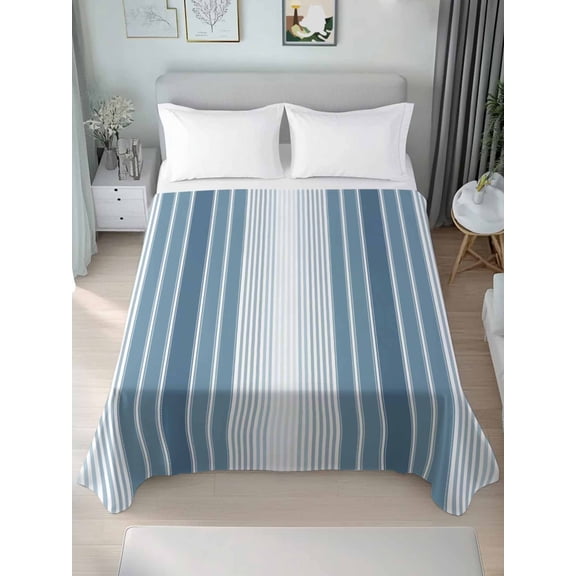Blue Ombre Stripe Twim XL Size Flat Sheet, Wrinkleproof & Fadeproof Cooling Flat Bed Sheet Only, Farmhouse Simple Striped Breathable Soft Bedding Top Sheets 66 x 102 Inches