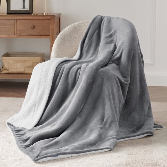 Sherpa Fleece Throw Blanket Twin Size Grey - Thick and Warm, Soft Fuzzy Blanlet,60x80 inches