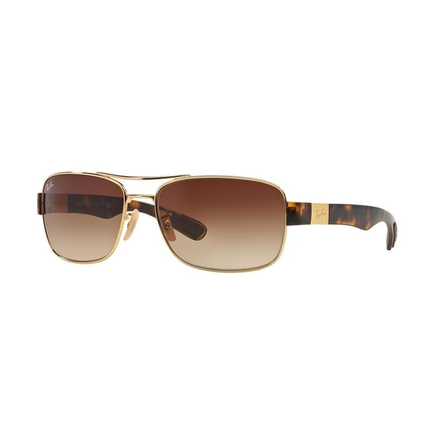 lentes ray-ban rb 3522 001/13 64 gold tortoise / brown gradient ray-ban 3522 Gafas de sol mujer, vista 3/4 derecha mostrando montura dorada con frente carey y varillas carey, lentes marrón degradado, logo Ray-Ban en varilla; mica 64 mm, puente 17 mm, hecho en Italia.