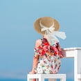 thumbnail image 5 of 52-54 cm circunferencia del sombrero sombrero de paja con borde de hierba rota para niños sombrero de verano con tapa plana para el sol sombrero de playa con lazo de perlas, color caqui, 5 of 5