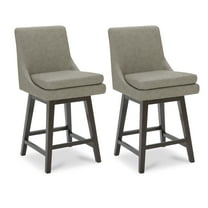 CHITA 26 inch Upholstered Swivel Faux Leather Counter Bar Stools with Back & Wood Legs Set of 2, Stone Gray