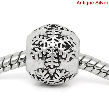 Christmas Pudding Charms Antique Silver Finish Snowflake Christmas Charm Bead. Compatible With Most Pandora Style Charm Bracelets. ()