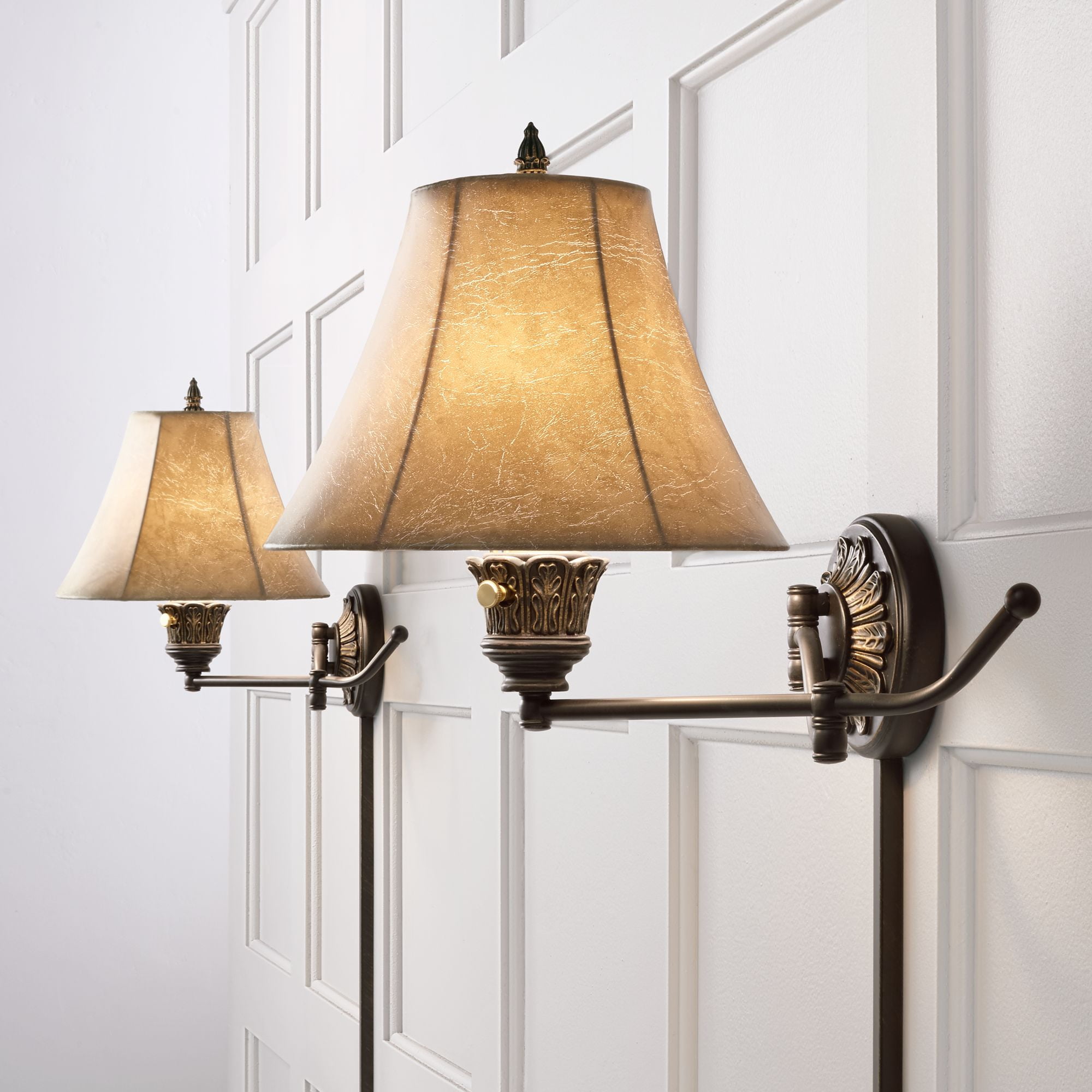 Barnes and Ivy Swing Arm Wall Lamps Set of 2 French Bronze PlugIn