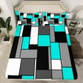 thumbnail image 2 of Feelyou Cyan Square Geometric Twin Sheet Sets, Vintage Artwork Abstract Twin Fitted Sheet, Chic Rectangle Flat Sheet, Luxury Bedroom Decor, 3pcs, 2 of 7