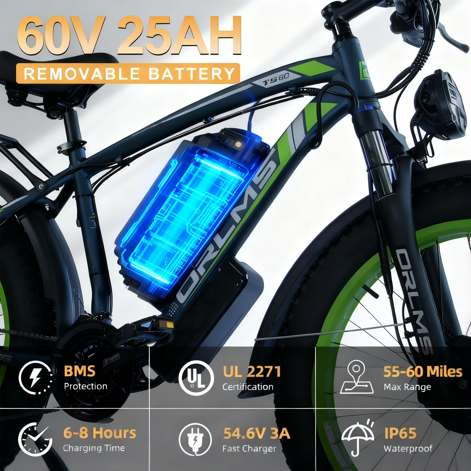 5000W Peak Dual Motor E-Bike, 60V 25Ah Battery Electric Bike, 50MPH High Speed E-Bike with 26" x 4.0 Fat Tire, Hydraulic Disc Brakes All Terrain Mountain/Commuter E-Bicycle