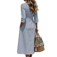 thumbnail image 5 of CHGBMOK Cotton Linen Dresses for Women 3/4 Sleeve V Neck Button Down Dress Cinched Waist Flared Fall Maxi Dress, 5 of 7