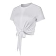 thumbnail image 6 of Women Short Sleeve T-shirts Round Neck Solid Color Casual Front Tie Crop Tops Blouse Sport T-shirt for Summer Office Vacation Sport, 6 of 9