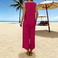 thumbnail image 5 of Miluxas Women's 2 Piece Outfits Casual V Neck Sleeveless Tank Tops Matching Wide Leg Capri Pants Summer Lightweight Dressy Lounge Sets for Beach Hot Pink, 5 of 9