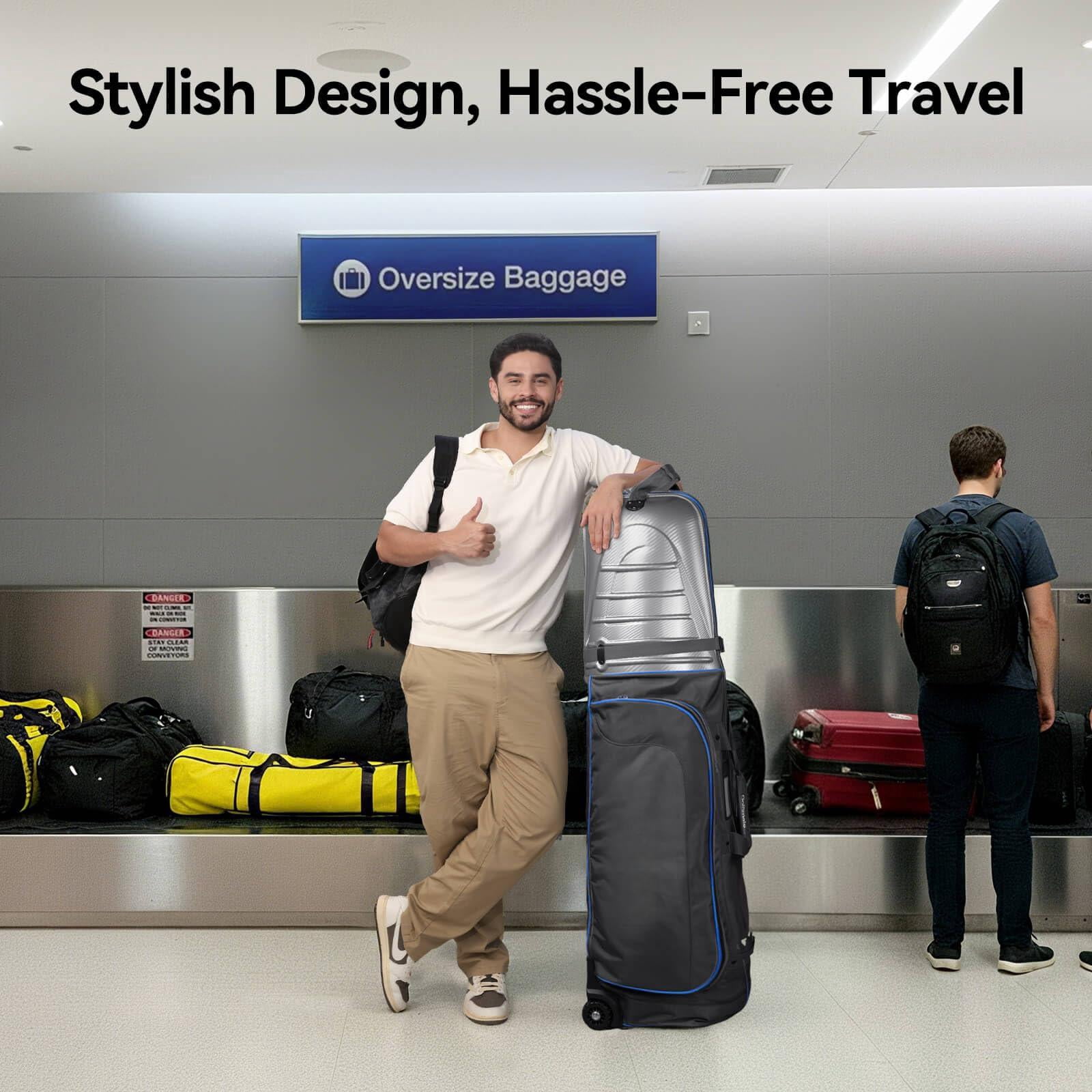 Golf Travel Bag For Airlines With Carbon Fiber Hard Top  Protective Club Traveling Cover Wheel Carrier Case Airplanes Thick Padding Durable Zippers And 2 Sided Spacious Pockets