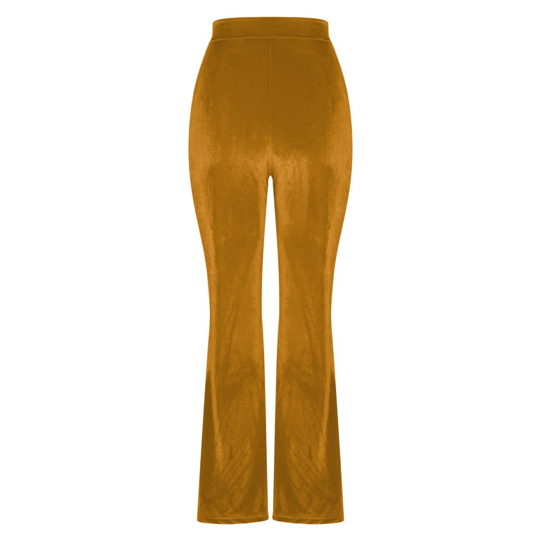 Reduce Price RYRJJ Women's Velvet Elastic Waist Flare Leg Palazzo Long  Pants Yoga Loungewear Stretchy Slim Bodycon Bell Bottom Trousers(Brown,XXL)  