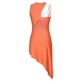 thumbnail image 4 of Alvivi Women Sleeveless Cutout Latin Dance Leotard Mesh Patchwork High Low Lyrical Dance Dress Orange L, 4 of 7