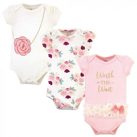 UPC: 0660168701500 | Little Treasure Baby Girl Cotton Bodysuits 3pk  Worth The Wait  3-6 Months