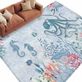 thumbnail image 2 of Ocean Octopus Washable Living Room Rugs 6'x9', Watercolor Seaweed Sea Horse Coral Blue Letter Texture Low Pile Throw Large Area Rug Non-Slip Sturdy Edge Binding Carpet for Dining Room Kitchen Office, 2 of 9