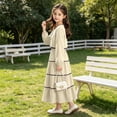 thumbnail image 6 of ZACPNCV Girls Elegant 2 Piece Skirt Set Long Sleeve V Neck Bow Front Top and Tiered Long Skirt Set Casual Spring Girls Suit 7-8Years Beige, 6 of 9