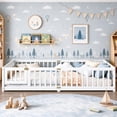 thumbnail image 2 of Bellemave Queen Montessori Floor Bed Frame with Fence and Door, Wood Queen Size Flooe Bed with Safety Guardrail, Removable Slats, Kids Montessori Beds for Boys Girls, White, 2 of 13