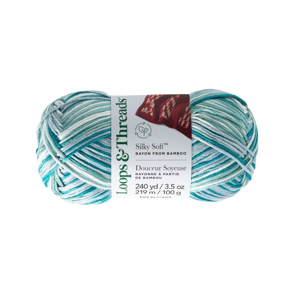 Loops & Threads Turquoise Silky Soft Multi Yarn - Light Weight Yarn for Knitting, Crochet, Weaving, Arts & Crafts, 15 Pack