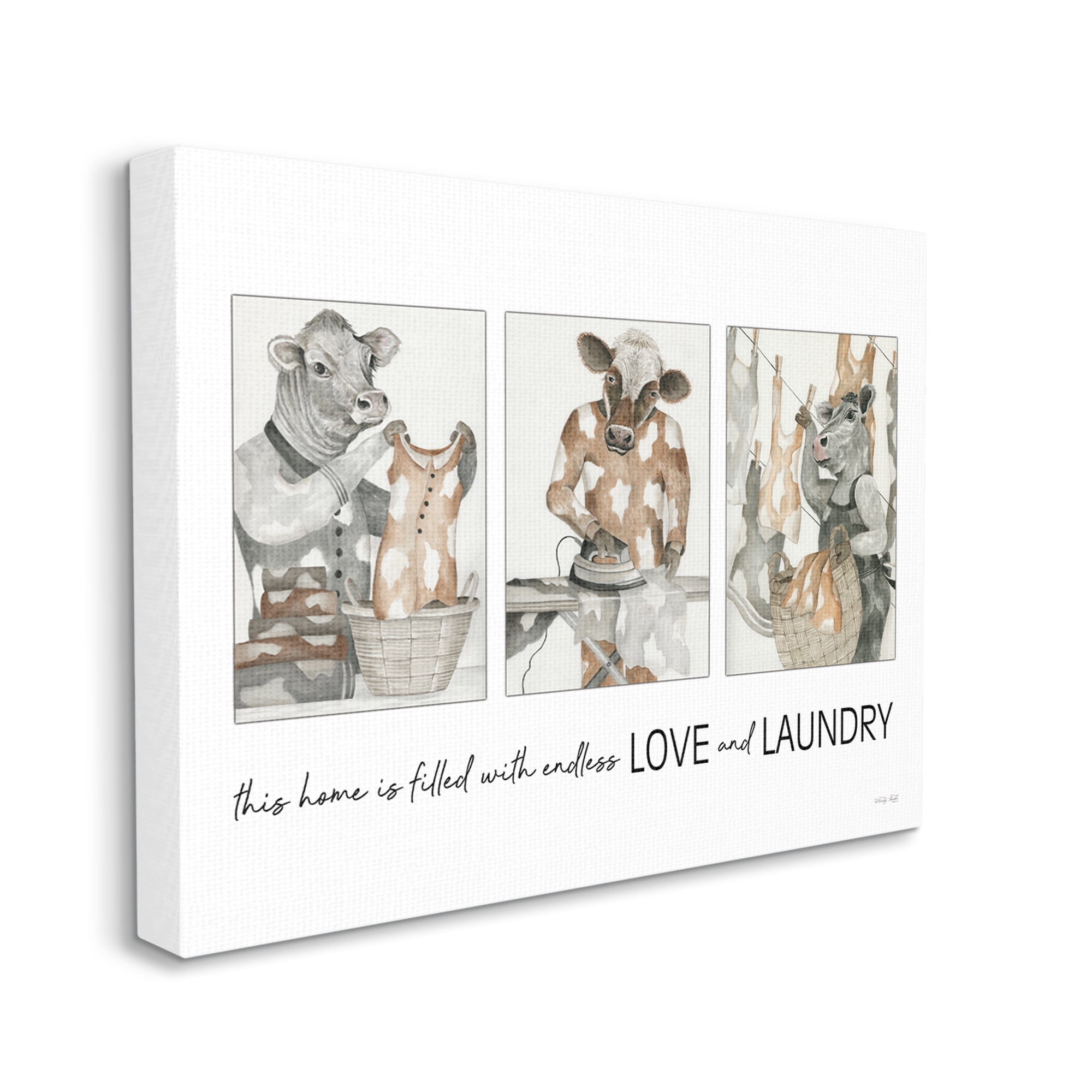 Stupell Industries Love & Laundry Cows Animals & Insects Painting Gallery Wrapped Canvas Print Wall Art, 20 x 16