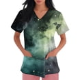 thumbnail image 4 of Domuza Halloween Themed Scrubs Shirts for Women Spooky Graphic Casual Soft Stretchy Short Sleeve V-Neck Tshirts Breathable Nurse Uniforms Tops with Pocket Green XL, 4 of 5