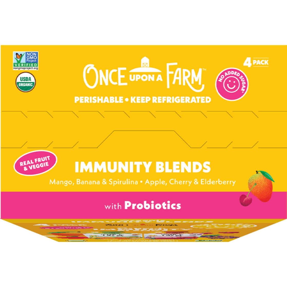 Once Upon a Farm Organic Refrigerated Kids' Snack Immunity Blend Variety Pack, 3.2oz Pouch (4 Pack)