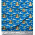 thumbnail image 2 of Soimoi Blue Heavy Satin Fabric Palm Tree & Girl Beach Print Sewing Fabric Yard 54 Inch Wide, 2 of 5
