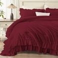 thumbnail image 5 of ANGENIA King Comforter Sets Burgundy, 3 Pieces Shabby Chic Farmhouse Ruffle Bedding Comforter Sets, Soft Lightweight Fluffy Microfiber Bet Set for All Season(104"x90" Comforter & 2 Pillowcases), 5 of 7