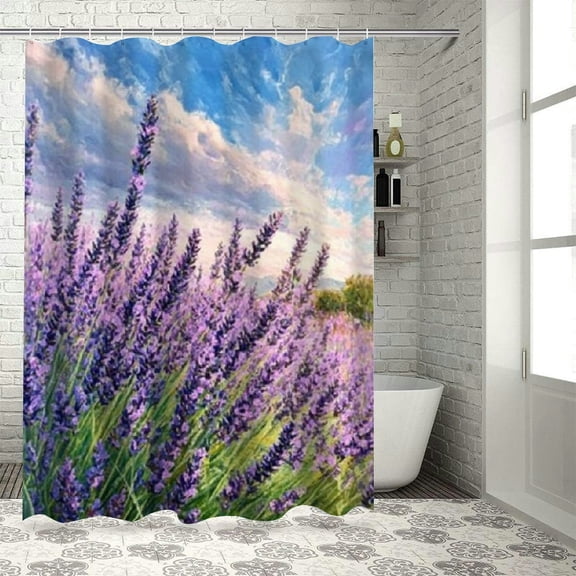BCIIG Lavender Flowers Washable Shower Curtain with Hooks Polyester 36"x72