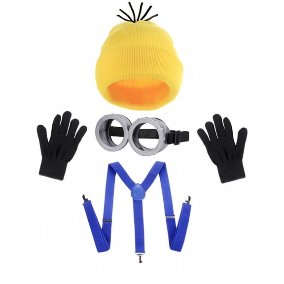 4 Pcs Adult Halloween Outfits Accessories, Easy Costume Men Women, One Size Fits Most,Last Minute Adult Halloween Costumes,Yellow Beanie Hat,Adjustable Goggles,Gloves, Easy Family Costume
