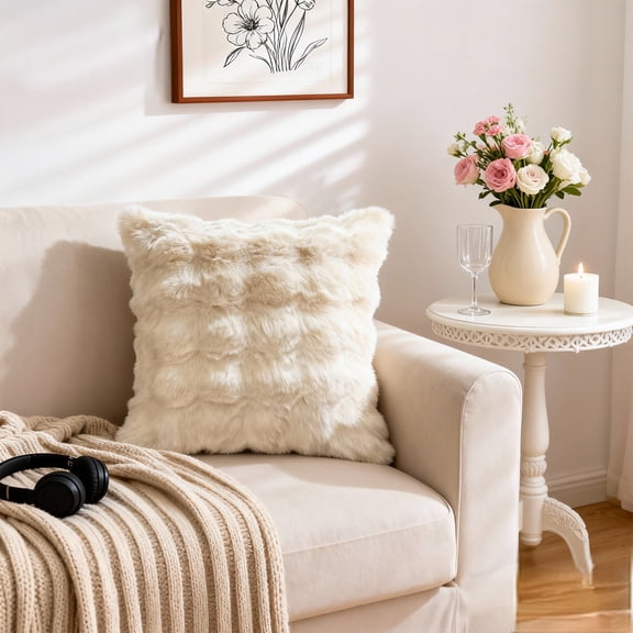 cisilov 18x18 Inch White Faux Fur Throw Pillow for Couch Bed Living Room Home Decor