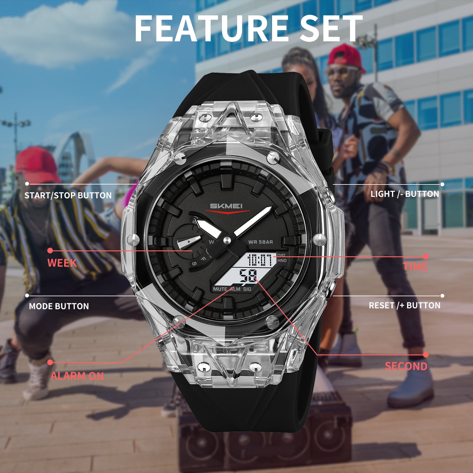 SKMEI Mens Digital Watch Sports Military Multifunctional Watches Waterproof Outdoor Chronograph Wrist Watches for Men with LED Back Ligh/Alarm/Date