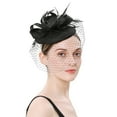 thumbnail image 4 of Audhol Soft Lace Veils Hats For Women Fascinators Womens Pillbox Flower Hat For Tea Party Cocktail Ball Wedding Church Feather Hair Accessories Black One Size, 4 of 5