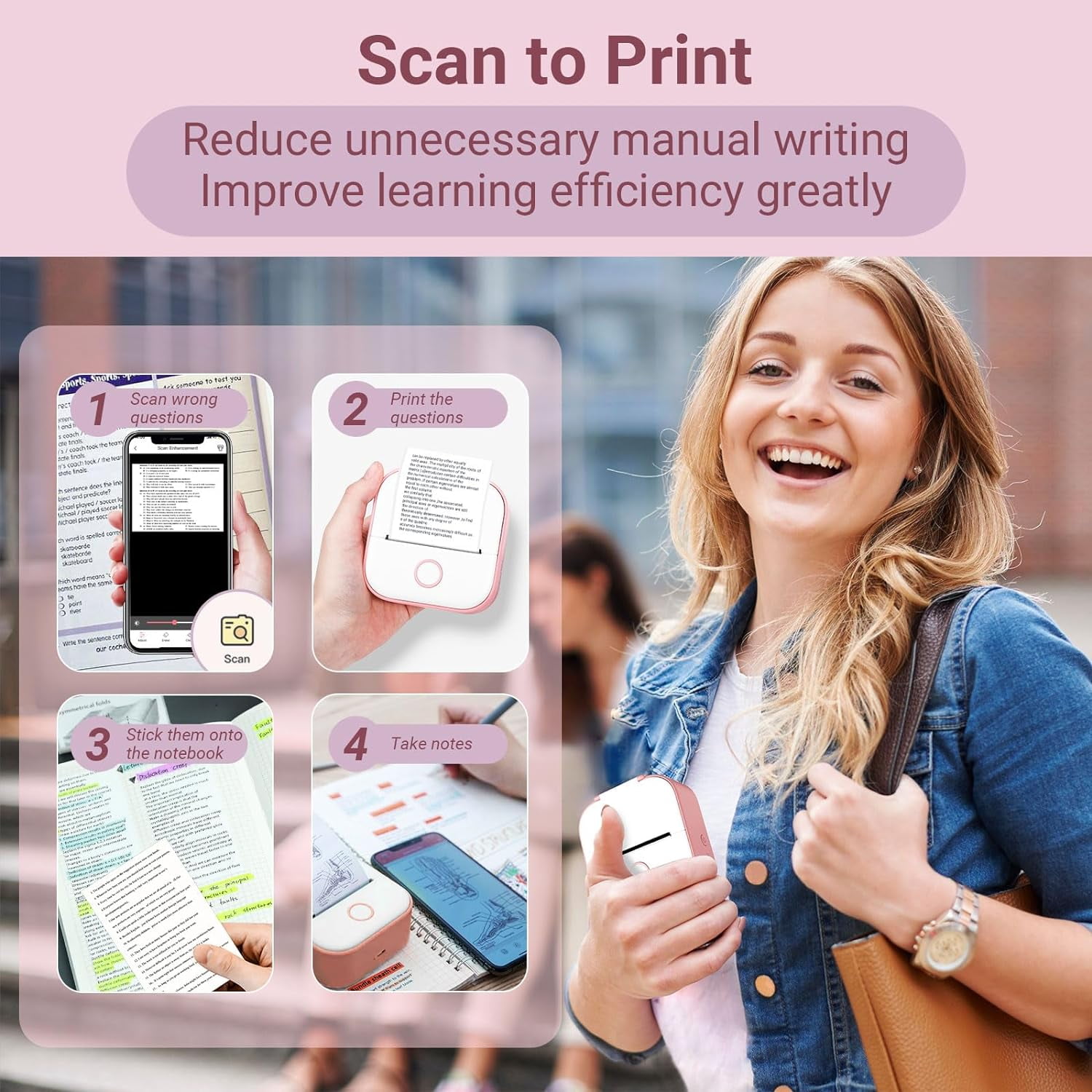 Mini Thermal Printer - T02 Mini Printer Sticker Maker Thermarote Mini Printer Bluetooth Wireless Phone Printer Small Portable Instant Pocket Printer for Anatomy Study, Photo, Children, Pink