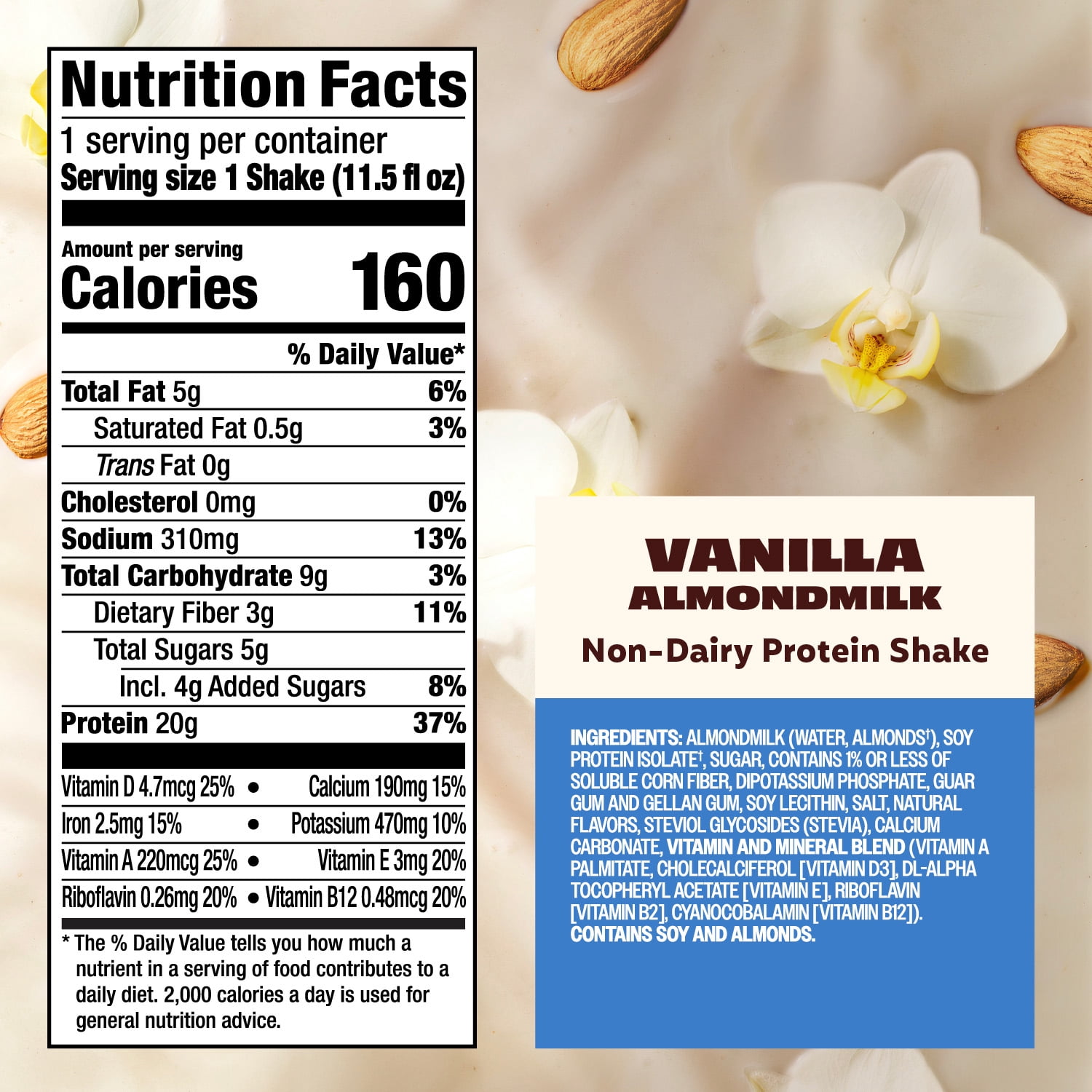 Premier Protein Almondmilk Non-Dairy Protein Shake, 20g Protein, 5g Sugar, 11.5 Fl oz, Vanilla, 12 Count