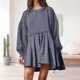thumbnail image 2 of Vestido de manga larga para mujer vestido de retales de Color sólido vestido informal para desplazamientos diarios, 2 of 8