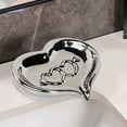 thumbnail image 4 of Heart Shape Soap Dish Ceramic Soap Holder Storage Tray Drainage Box for Kitchen Bathroom Valentine's Day Home Decoration (Silver), 4 of 6