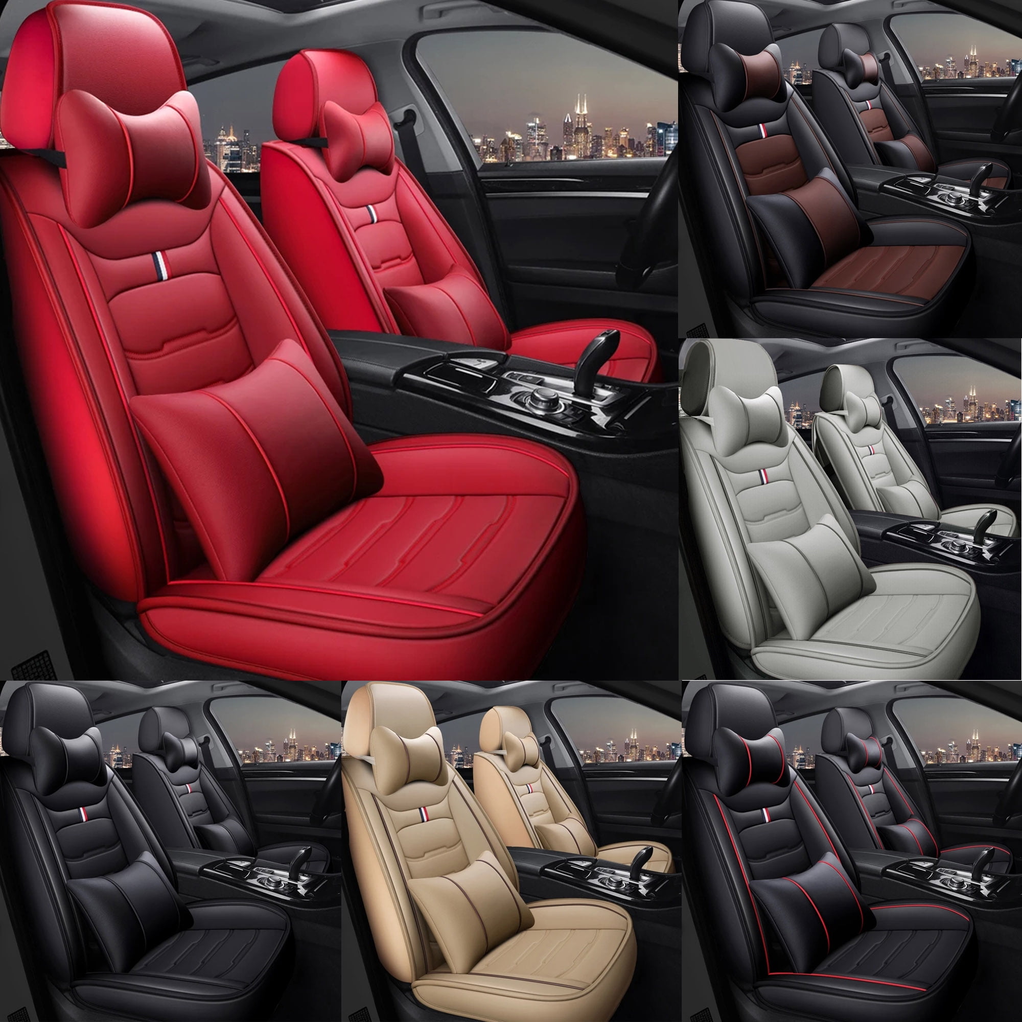 TIANLAIMEI Car Seat Covers Full Set Leather Front and Rear Bench Backrest Seat Cover Set Universal Fit for Auto Sedan SUV Truck Black